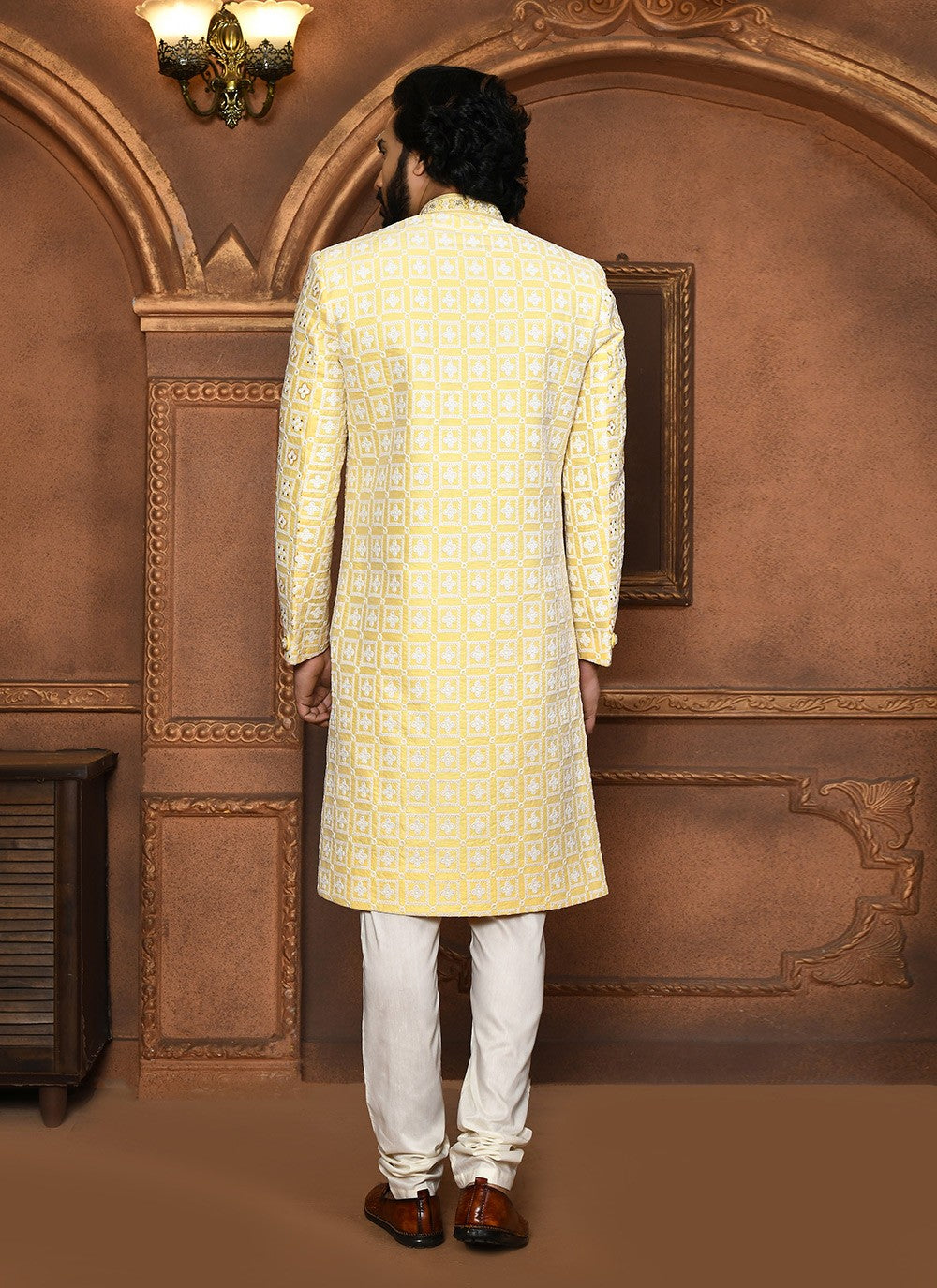 Embroidered Art Silk Yellow Sherwani - M8057