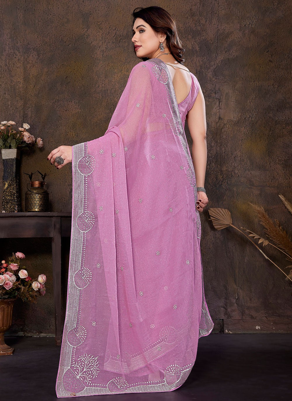 Embroidered Shimmer Magenta Classic Saree S14998
