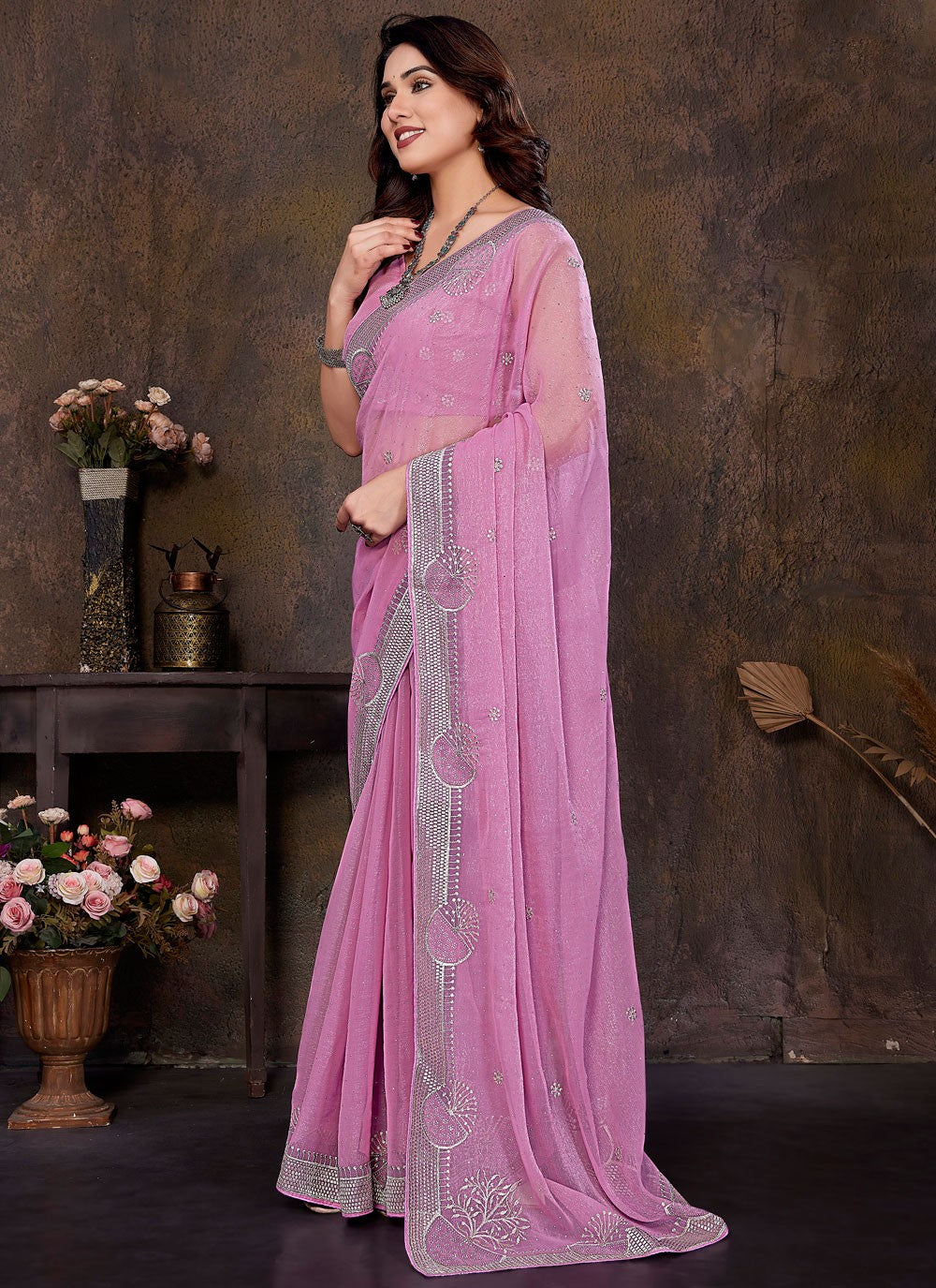 Embroidered Shimmer Magenta Classic Saree S14998