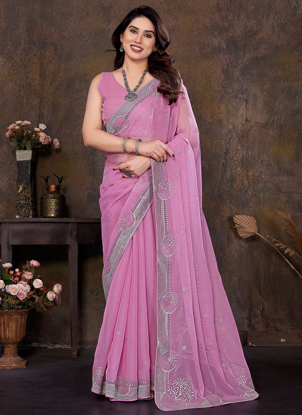 Embroidered Shimmer Magenta Classic Saree S14998