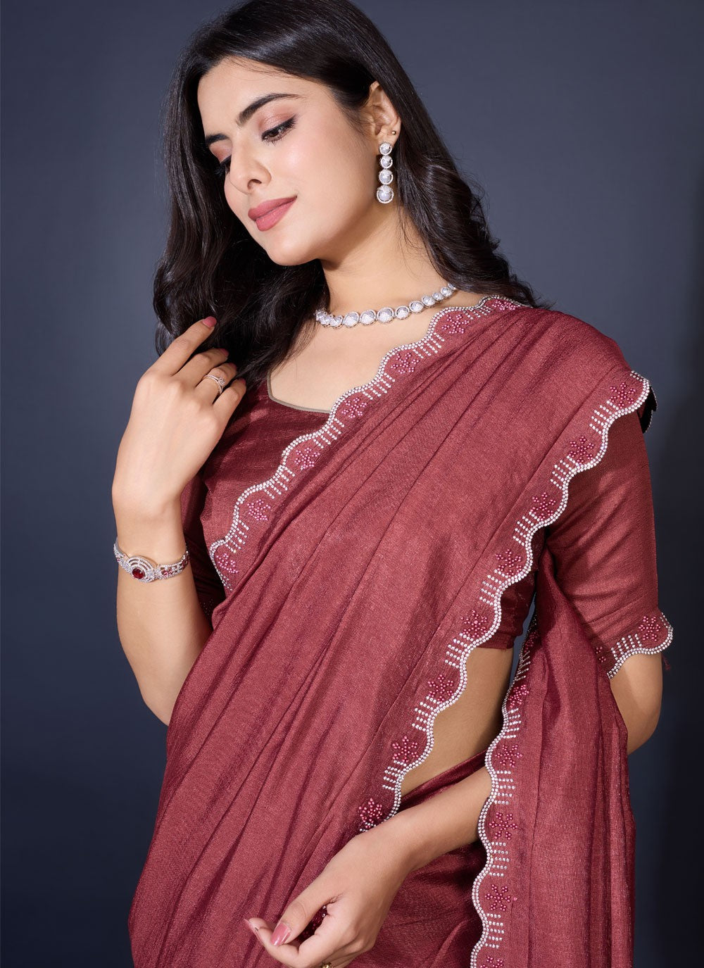 Trendy Fancy Work Shimmer Saree - S8818