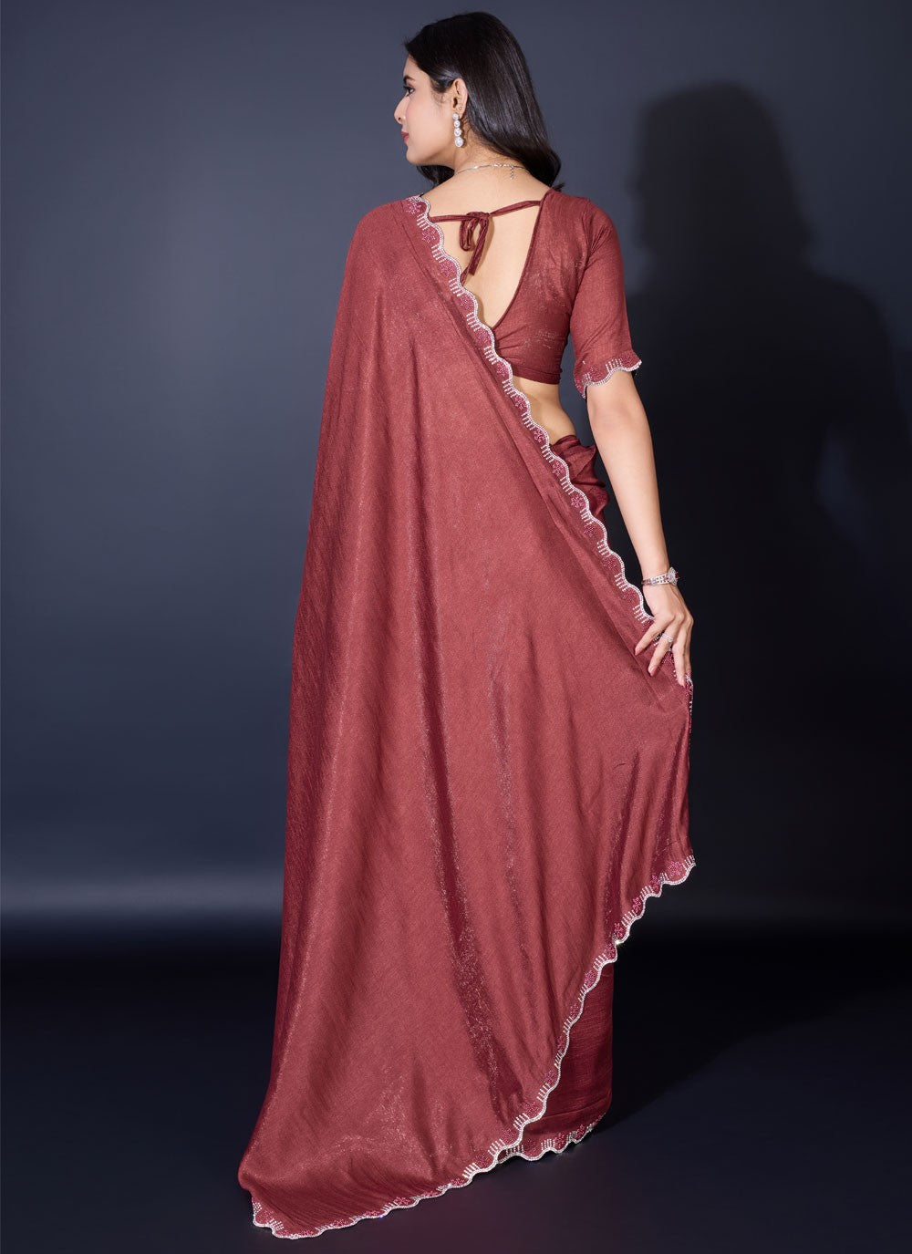 Trendy Fancy Work Shimmer Saree - S8818