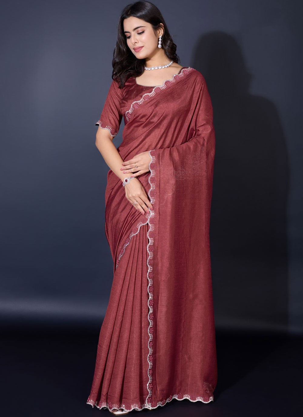 Trendy Fancy Work Shimmer Saree - S8818
