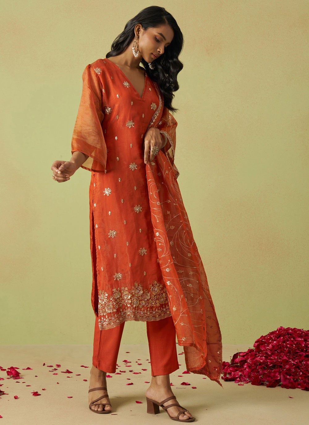 Salwar Suit Embroidered Crimson, Red Organza T5548