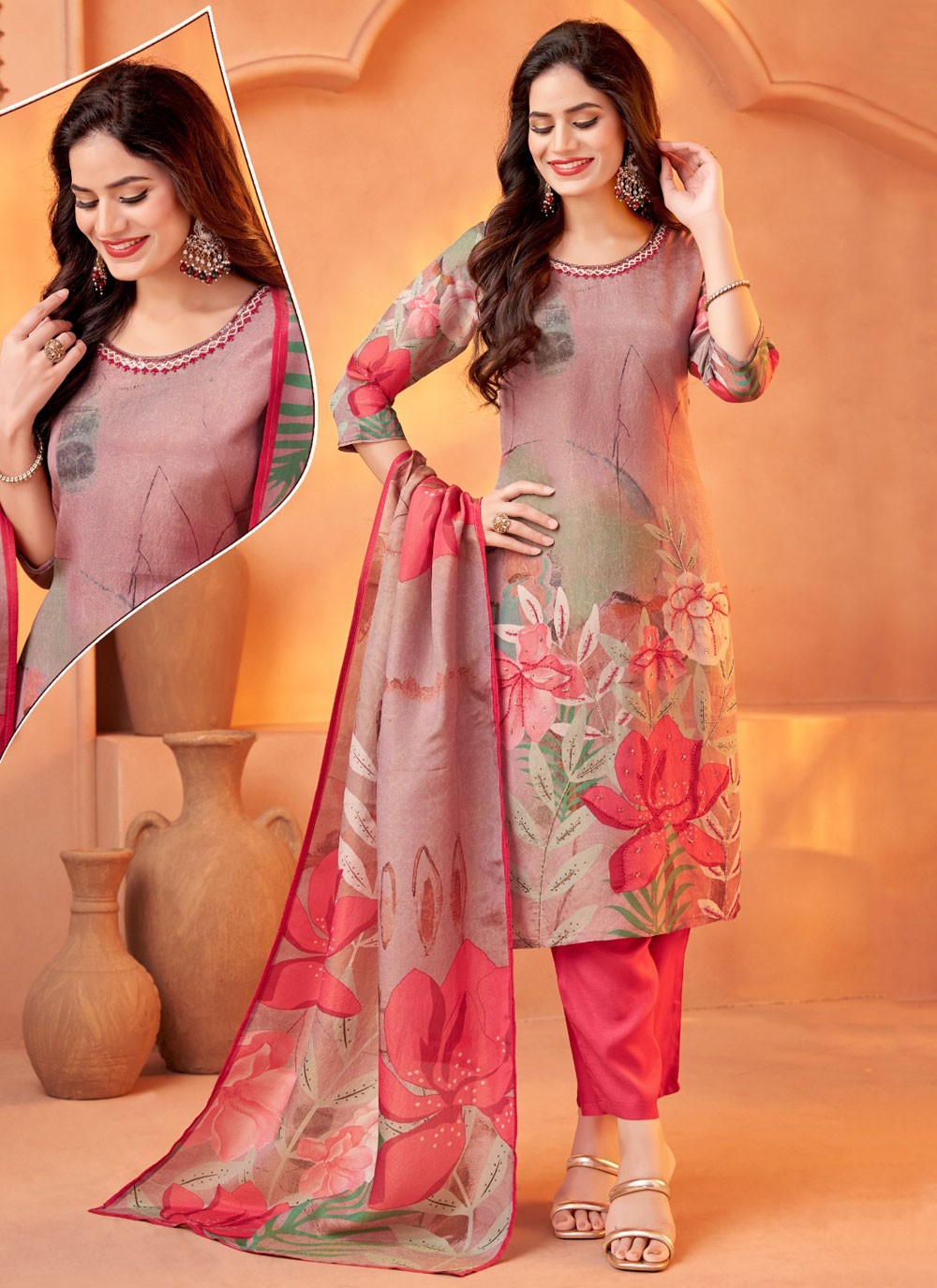 Salwar Suit Embroidered Beige Shimmer T5145