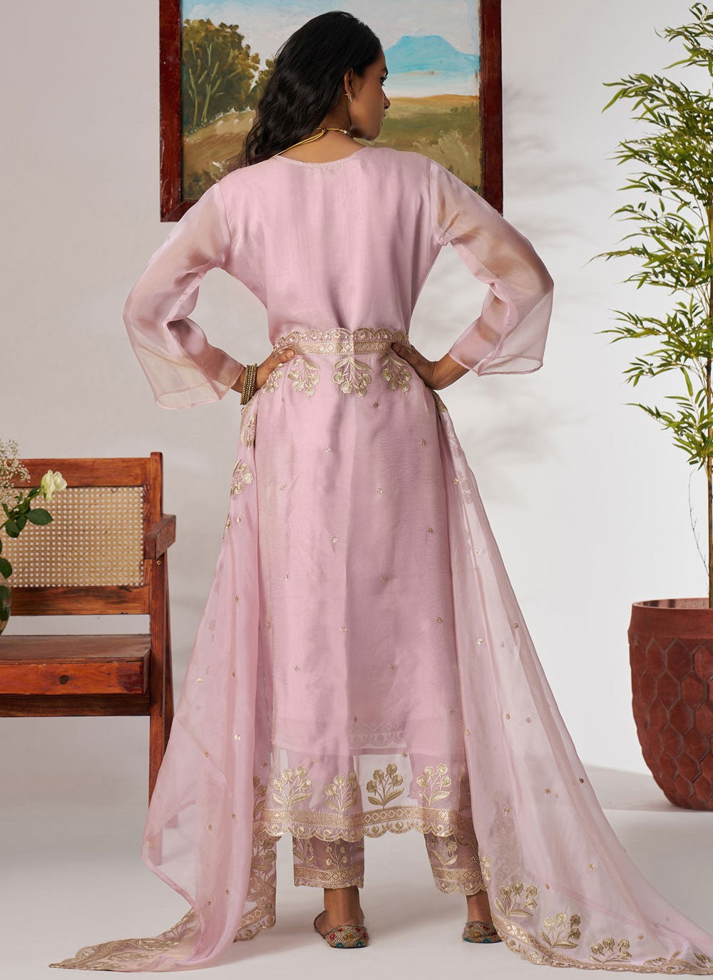 Pant Style Suit Beads Lavender, Pink Organza T5911