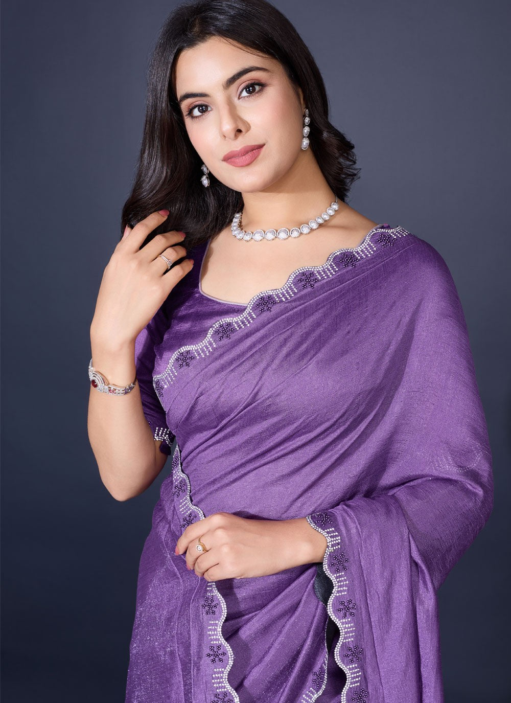 Trendy Fancy Work Shimmer Saree - S8818
