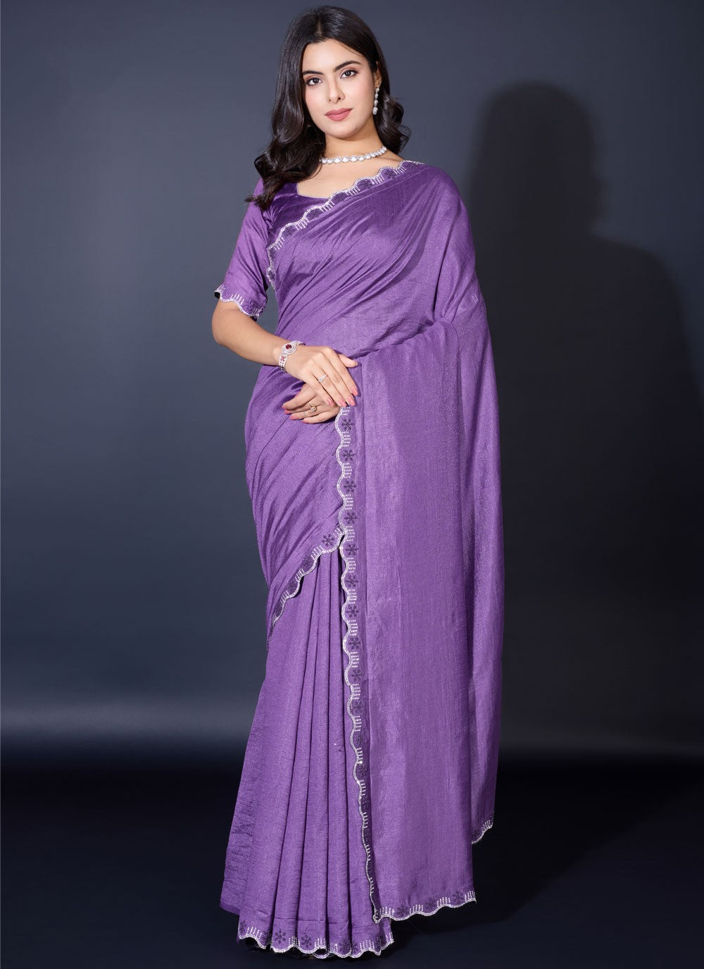 Trendy Fancy Work Shimmer Saree - S8818