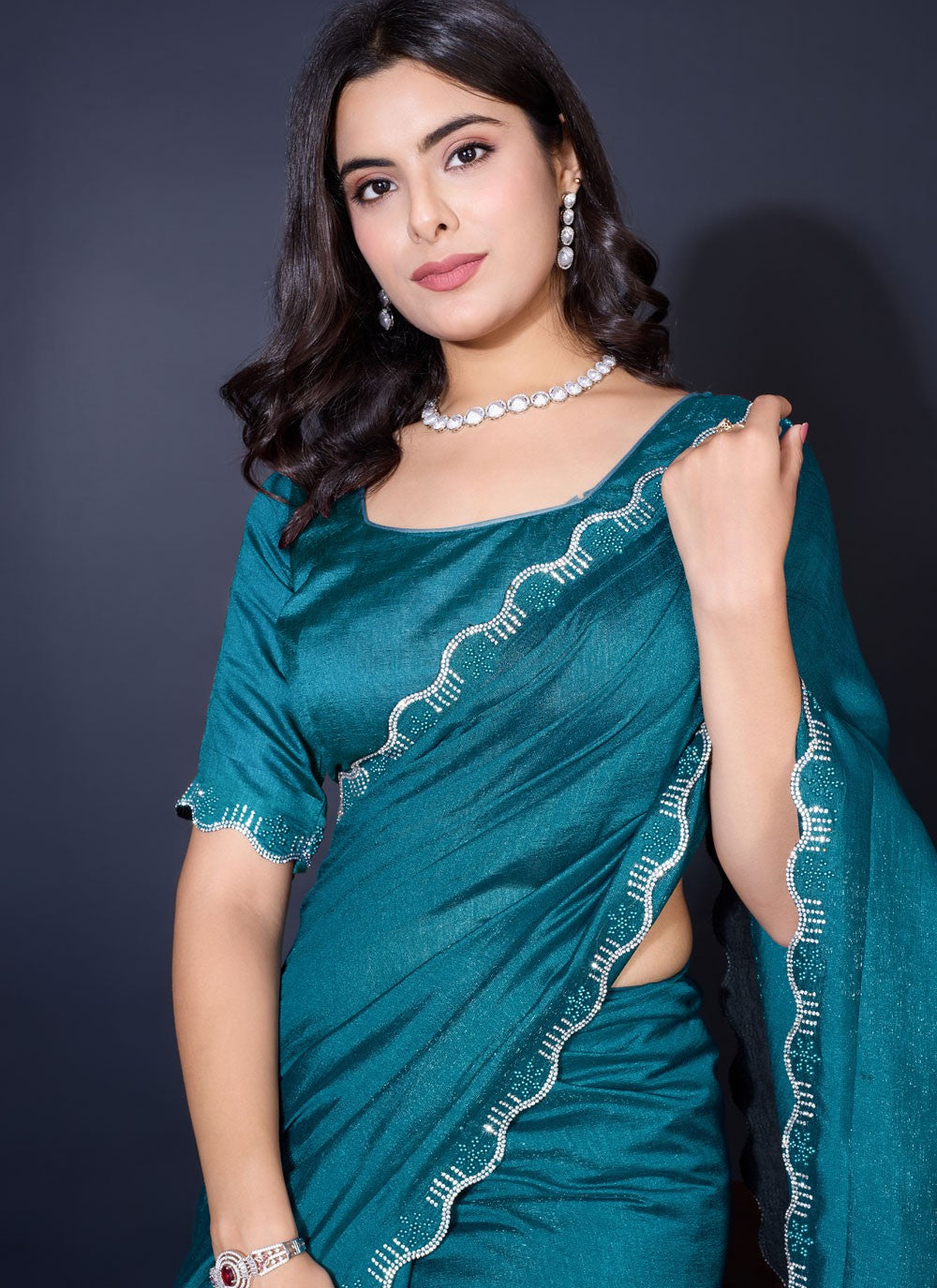 Trendy Fancy Work Shimmer Saree - S8818
