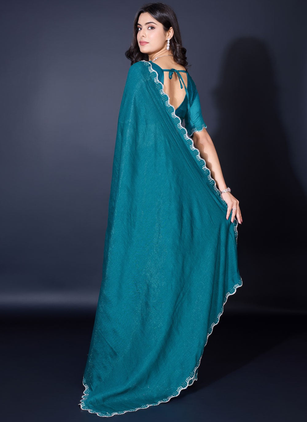 Trendy Fancy Work Shimmer Saree - S8818
