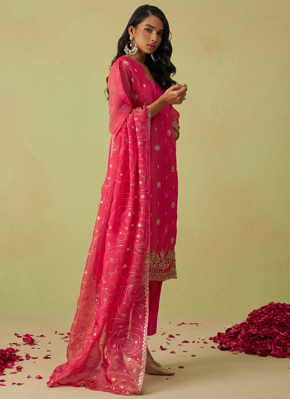 Salwar Suit Embroidered Pink Organza T5549