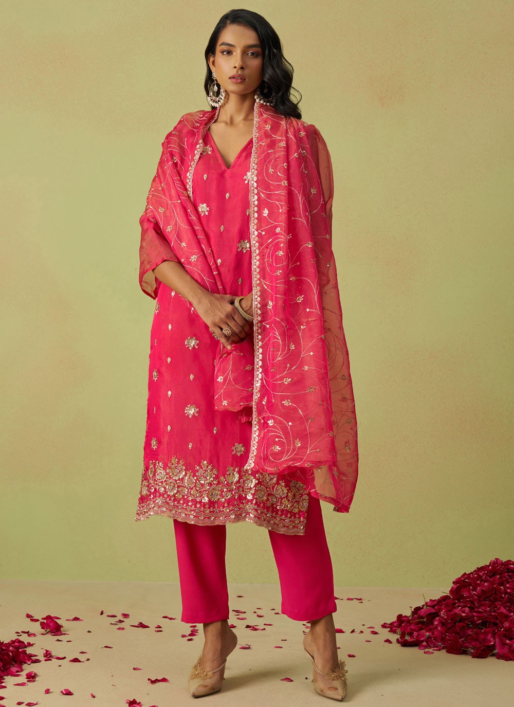 Salwar Suit Embroidered Pink Organza T5549