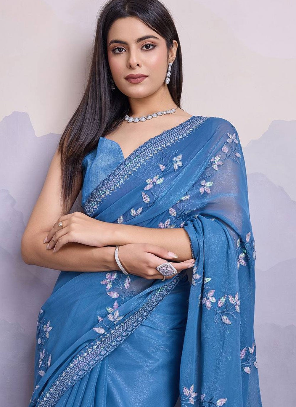 Classic Embroidered Shimmer Saree - S8029