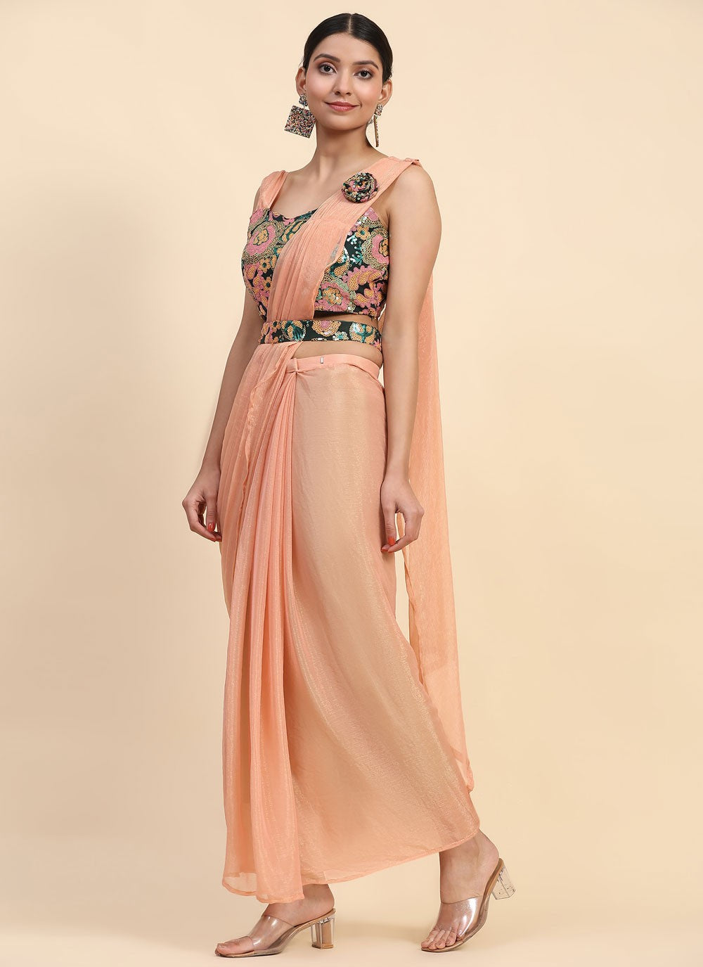Trendy Embroidered Shimmer Saree - S5571