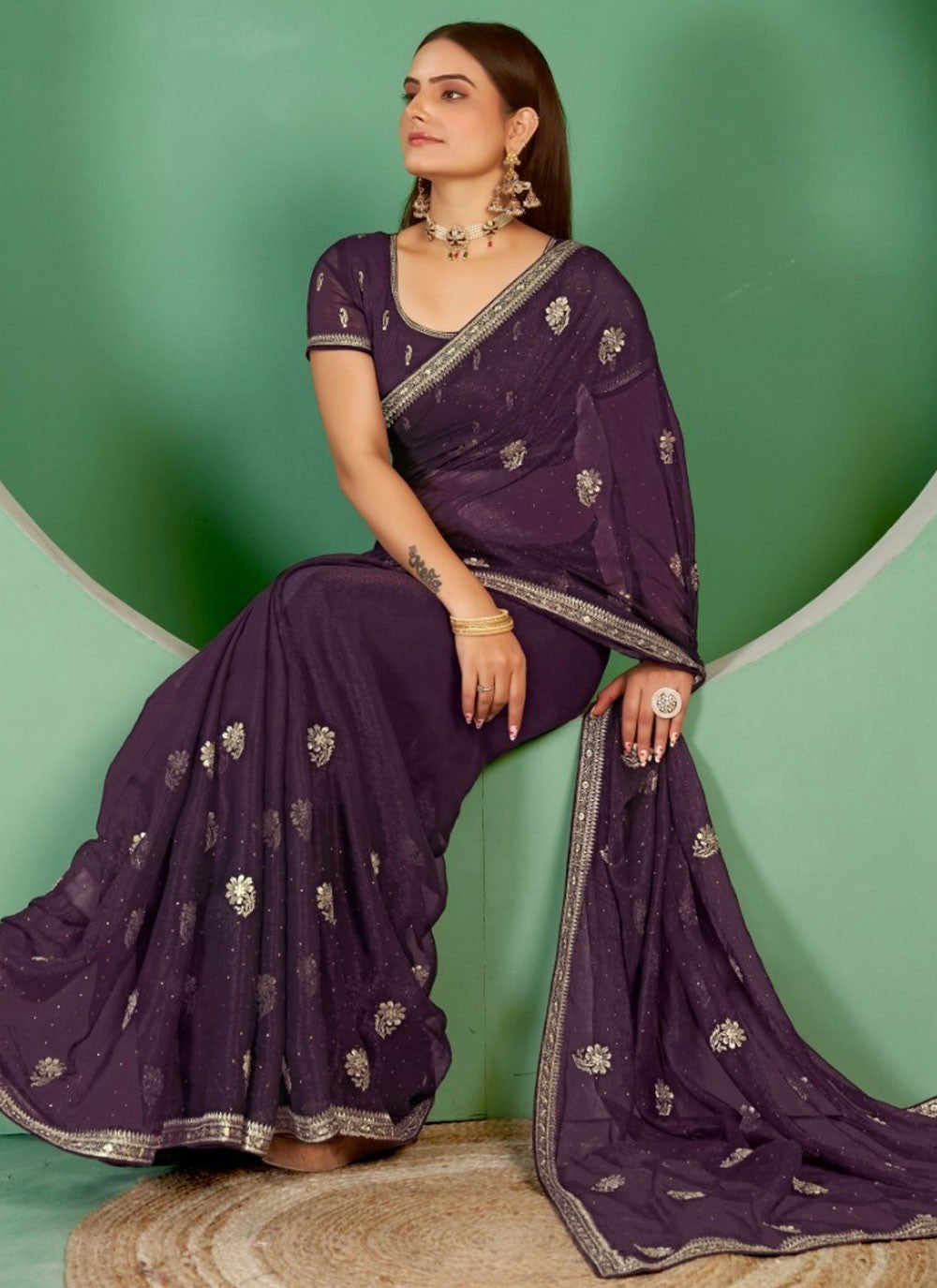 Classic Embroidered Shimmer Saree - S7393