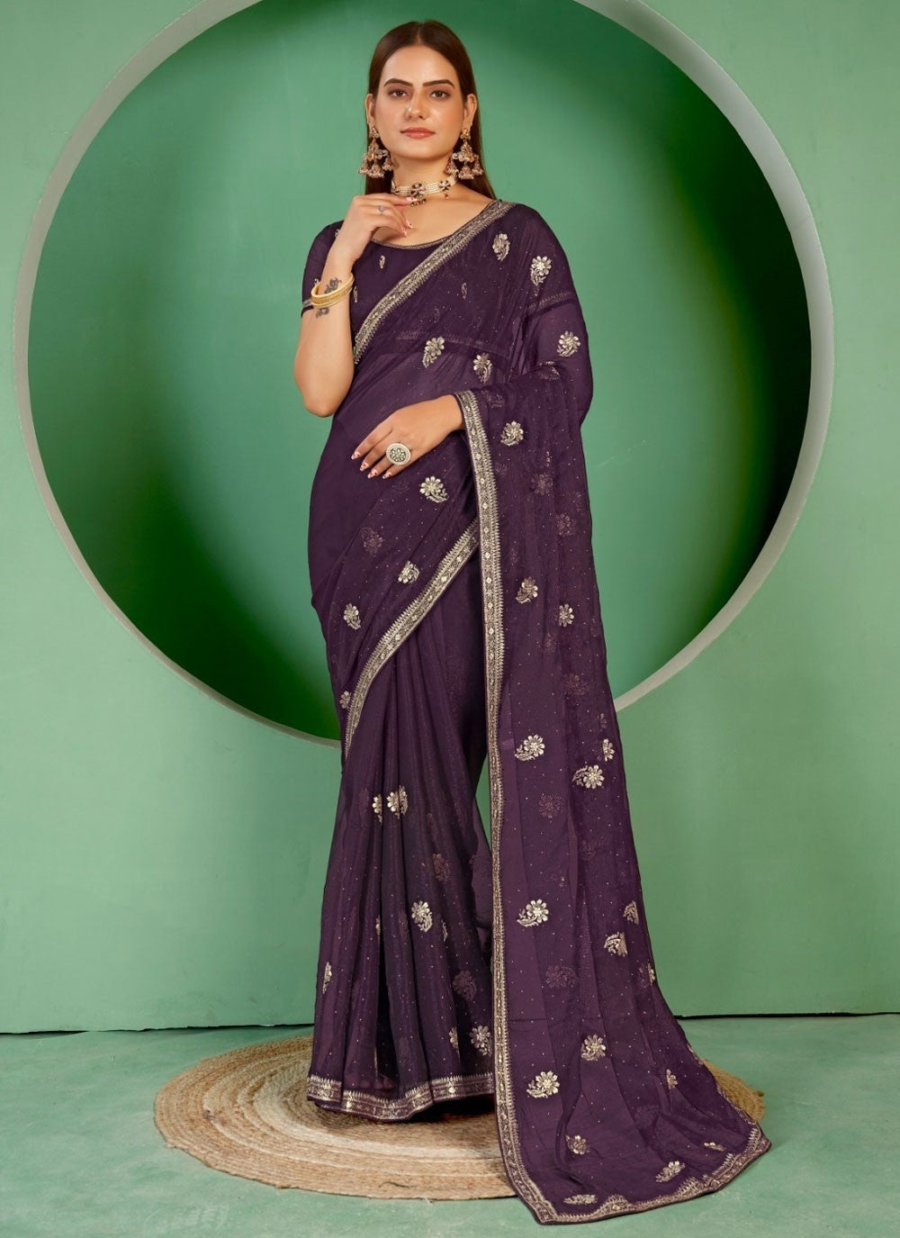 Classic Embroidered Shimmer Saree - S7393
