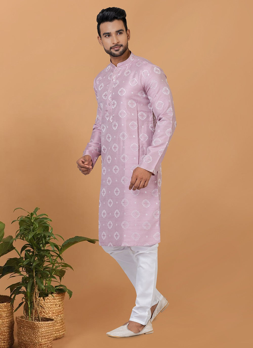 Fancy Work Silk Lavender Short Kurta - M6258