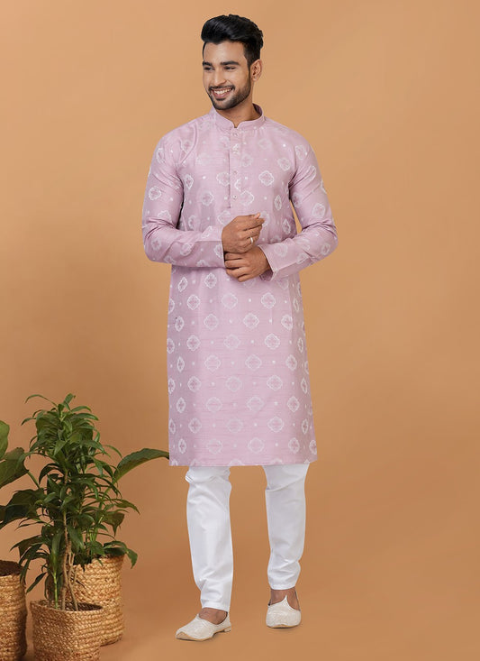 Fancy Work Silk Lavender Short Kurta - M6258