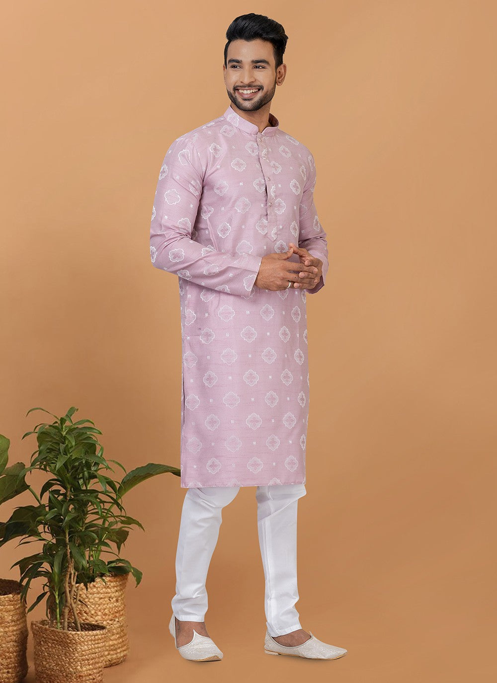 Fancy Work Silk Lavender Short Kurta - M6258