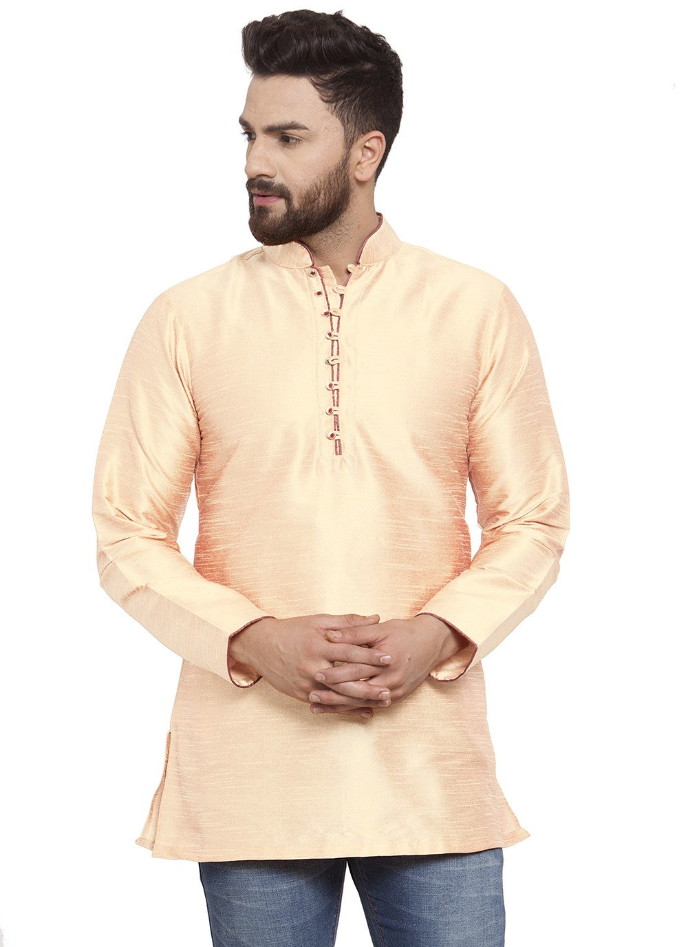 Plain Dupion Silk Yellow Short Kurta - M5714