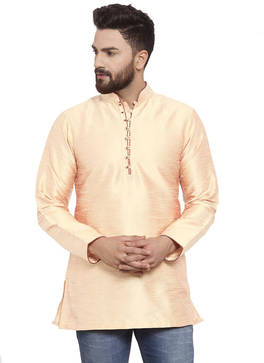 Plain Dupion Silk Yellow Short Kurta - M5714