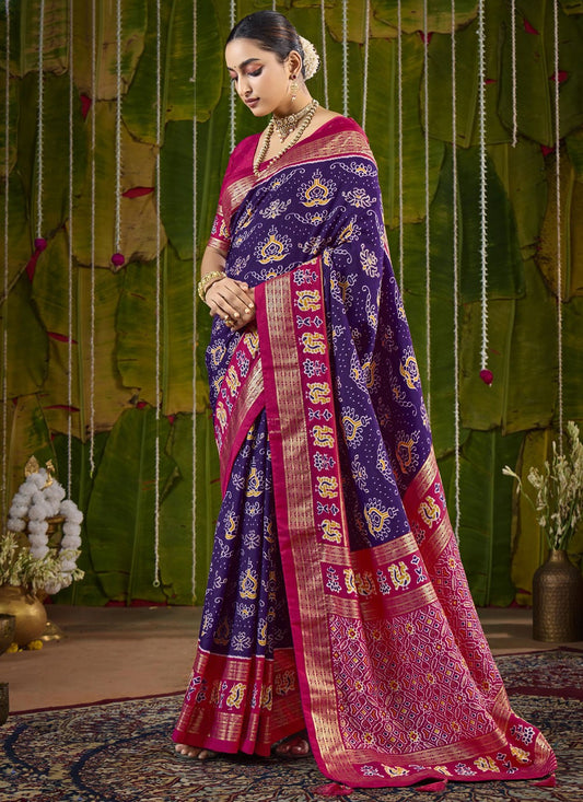 Purple Silk Casual Saree Abstract Print S20233