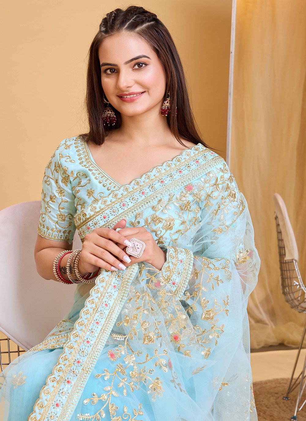 Contemporary Embroidered Silk Saree - S5596
