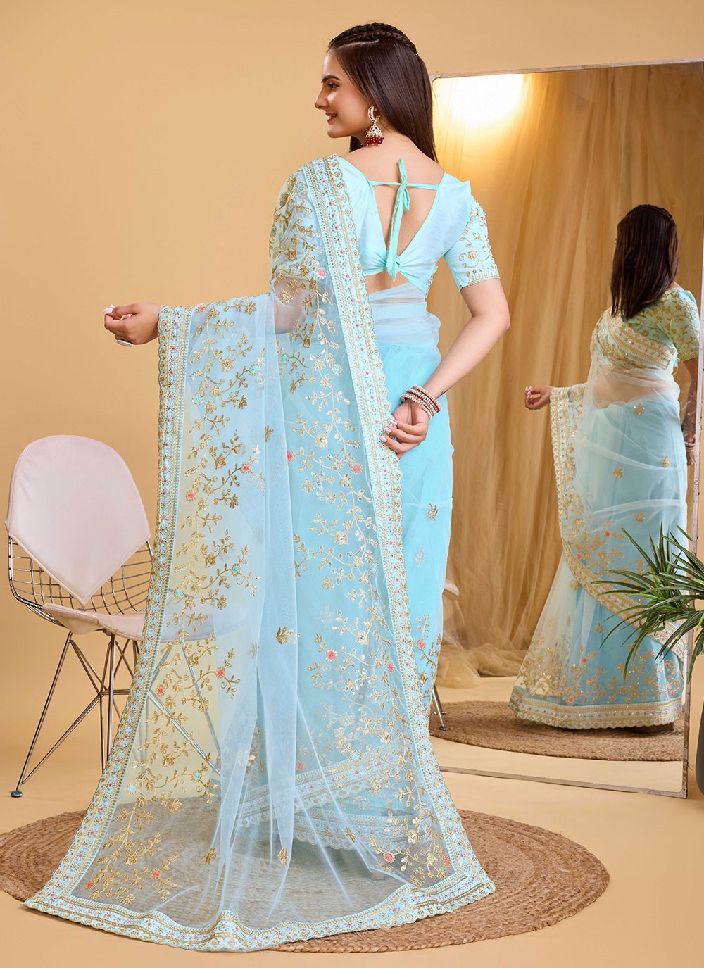 Contemporary Embroidered Silk Saree - S5596