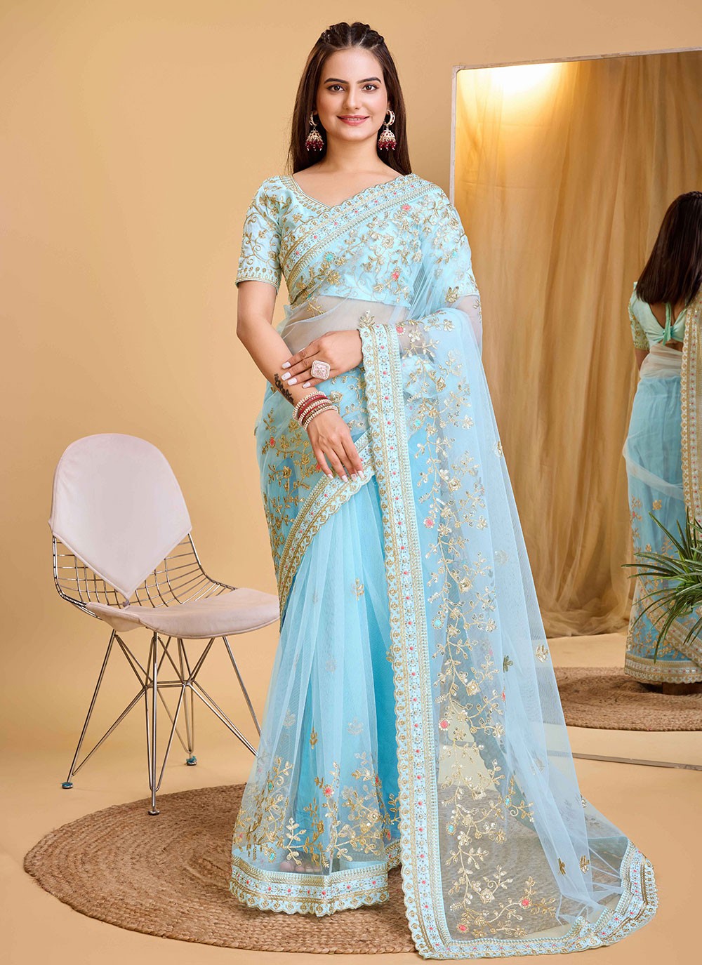 Contemporary Embroidered Silk Saree - S5596