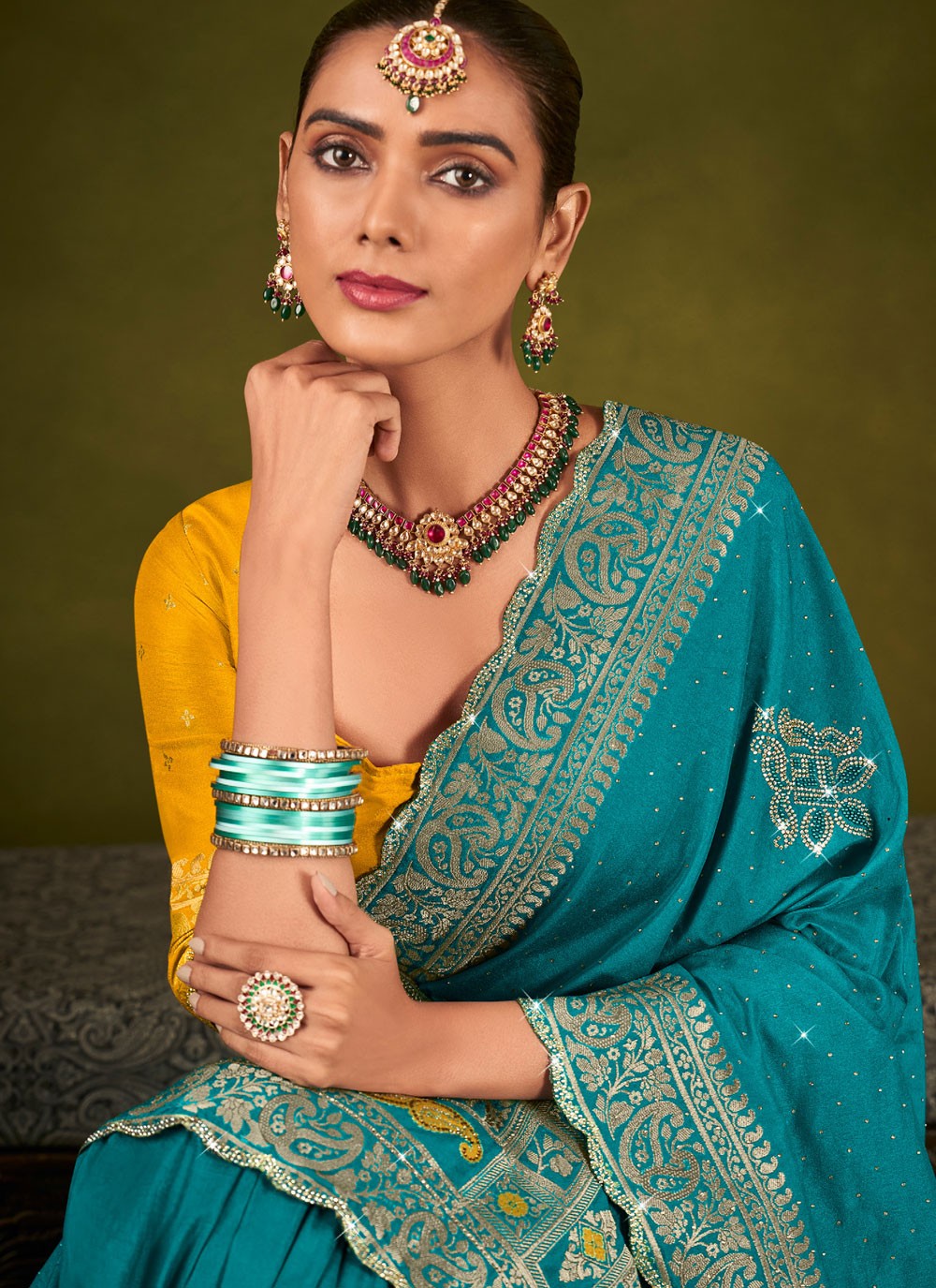 Aqua Blue Silk Contemporary Saree Weaving Zari S19708
