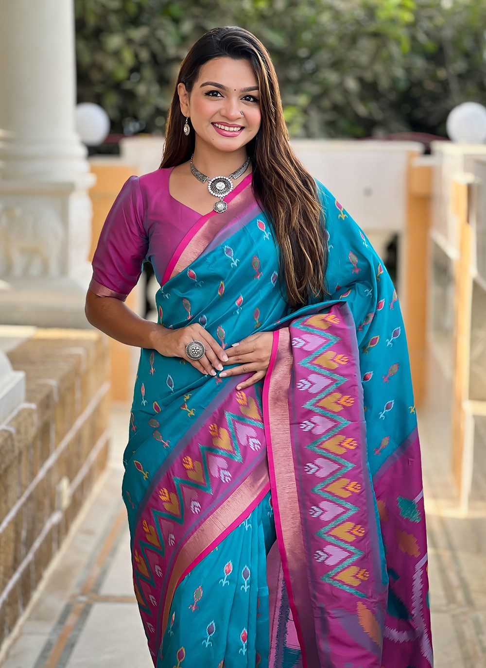 Weaving Zari Silk Aqua Blue Saree S14311
