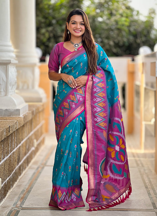 Weaving Zari Silk Aqua Blue Saree S14311