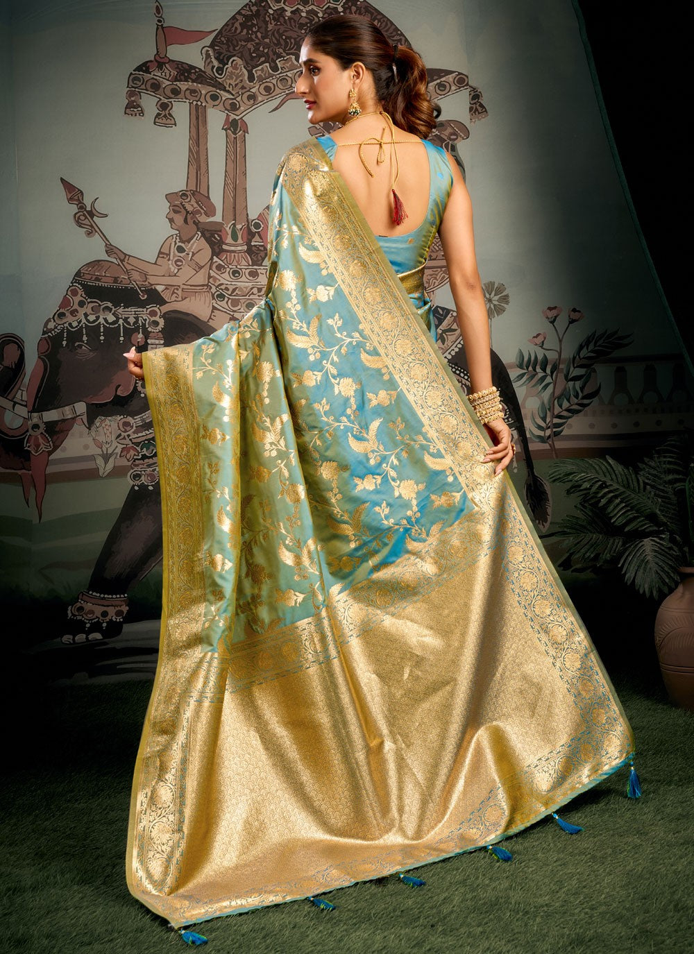 Aqua Blue Silk Contemporary Saree Woven S20272