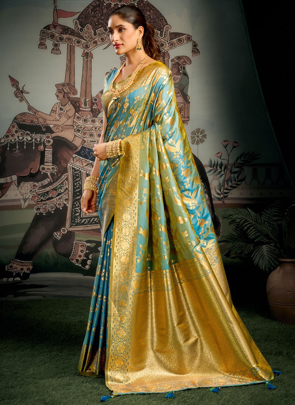 Aqua Blue Silk Contemporary Saree Woven S20272