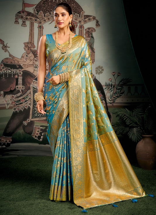 Aqua Blue Silk Contemporary Saree Woven S20272