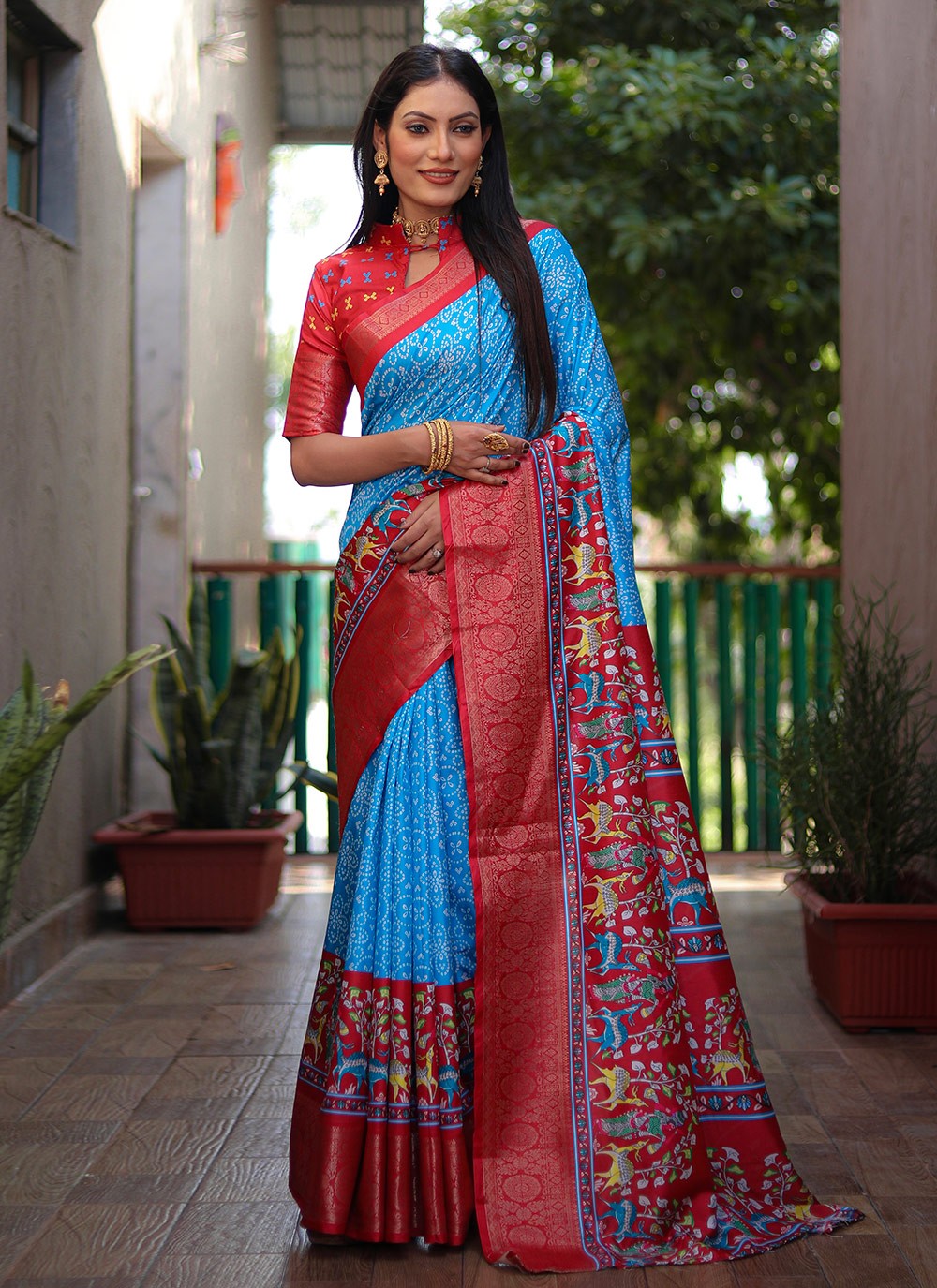 Contemporary Bandhej Silk Saree - S8865