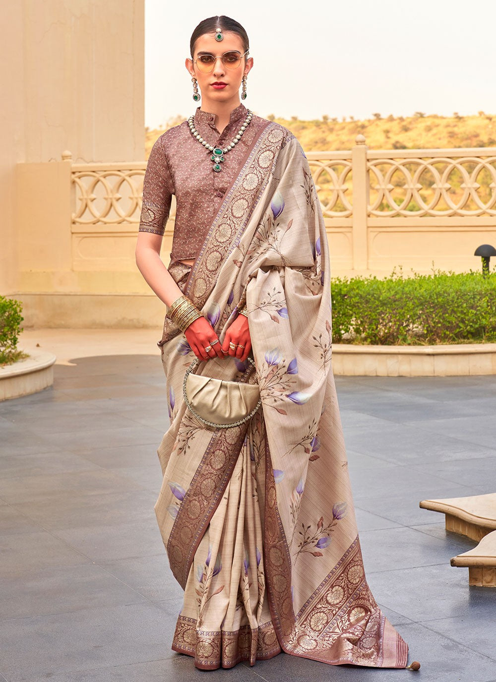 Contemporary Floral Printed Silk Saree - S6277
