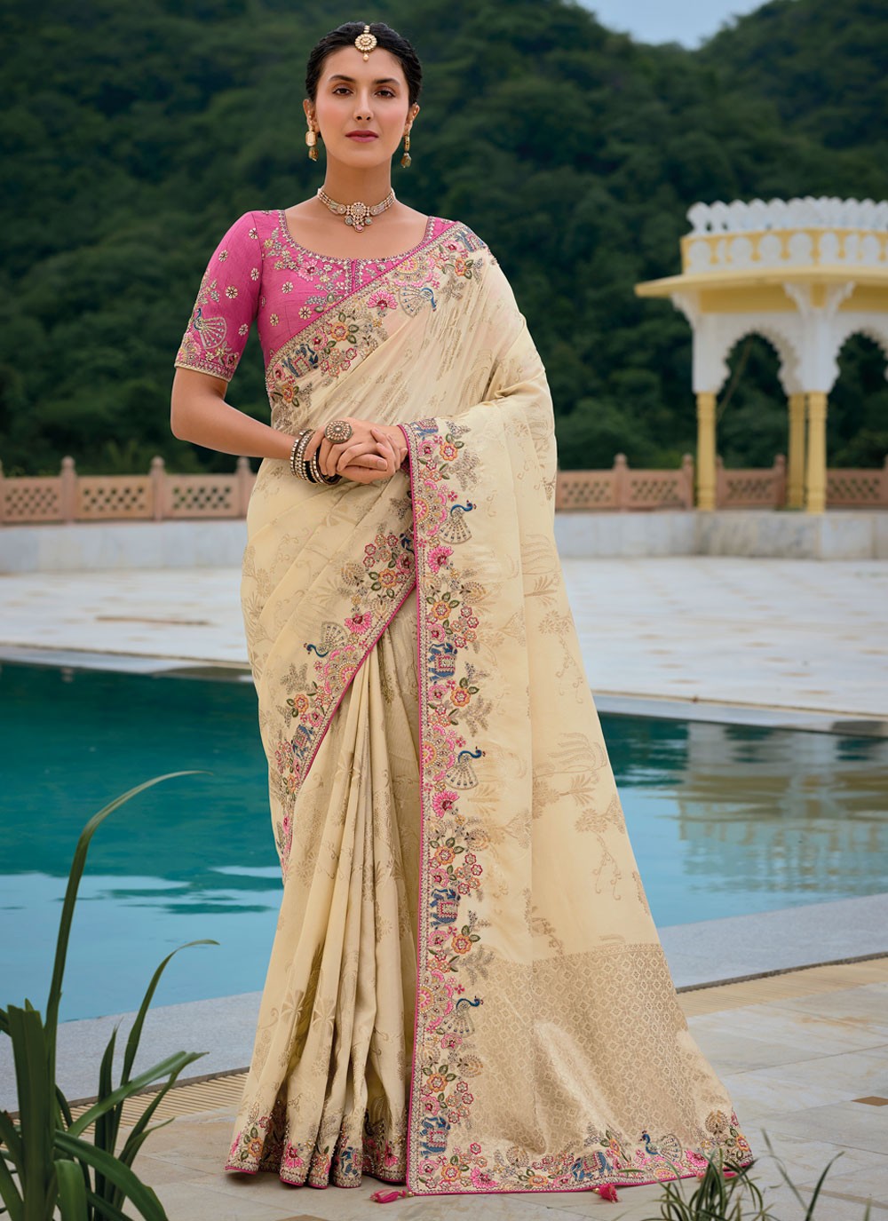 Embroidered Silk Beige Saree S14417