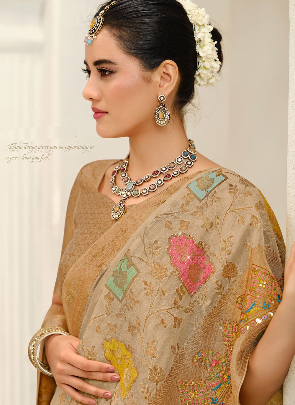 Beige Silk Traditional Saree Weaving Zari S20183