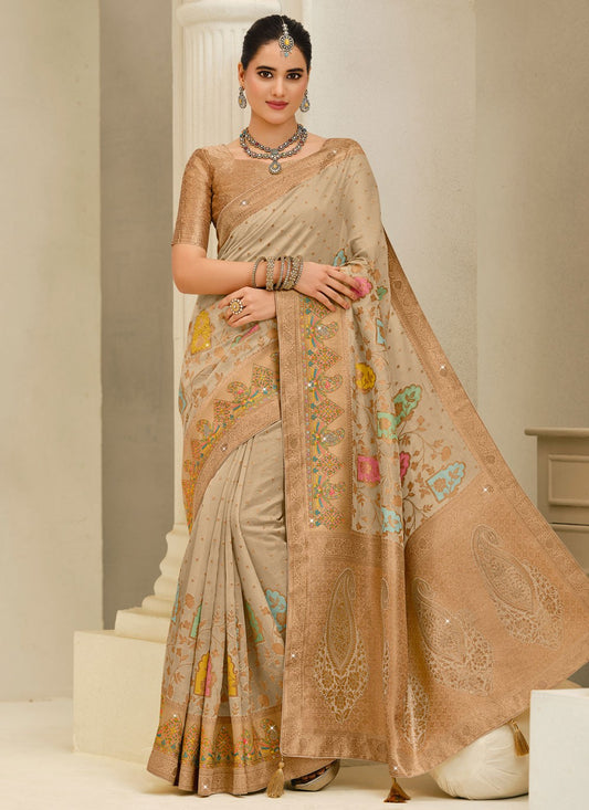Beige Silk Traditional Saree Weaving Zari S20183