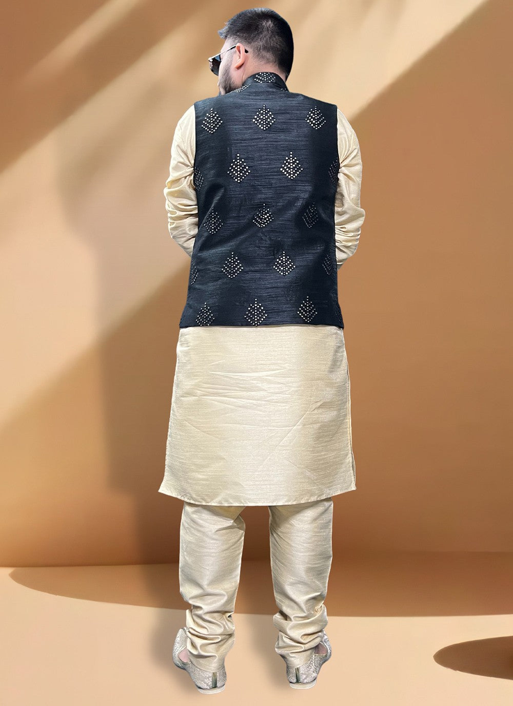 Embroidered Silk Black, Gold Kurta Payjama With Jacket - M5416