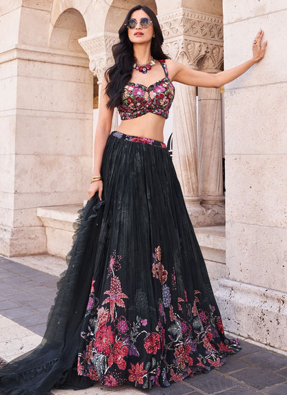 Embroidered Silk Black Lehenga - L3311
