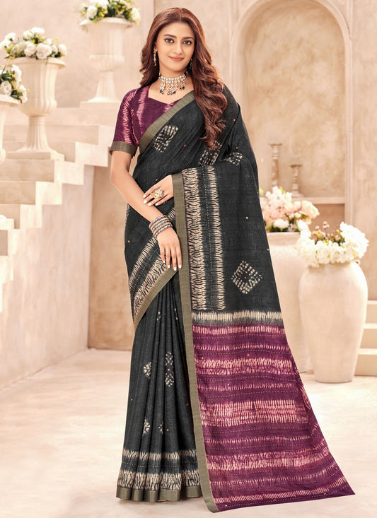 Black Silk Trendy Saree Printed S19915