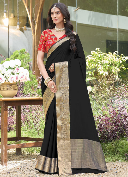 Black Silk Traditional Saree Weaving Zari S20428
