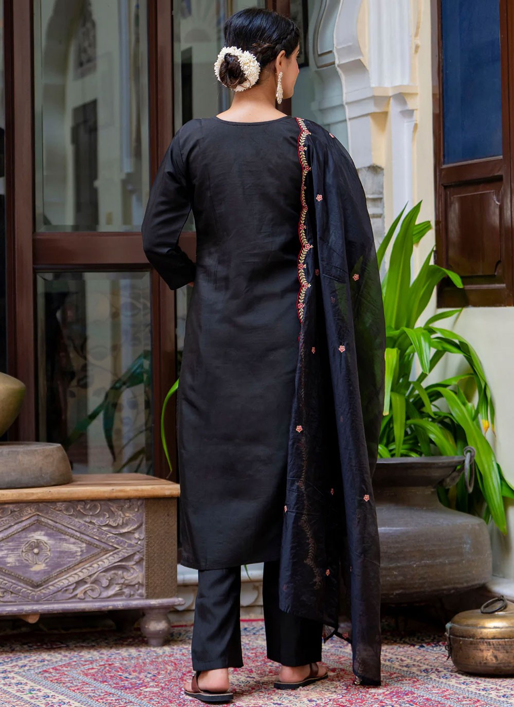 Pant Style Suit Embroidered, Sequins, Zari Black T6937