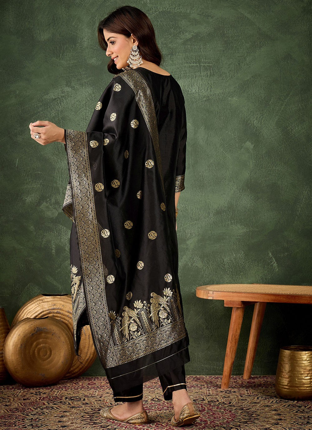 Pant Style Suit Jacquard Work Black T7790