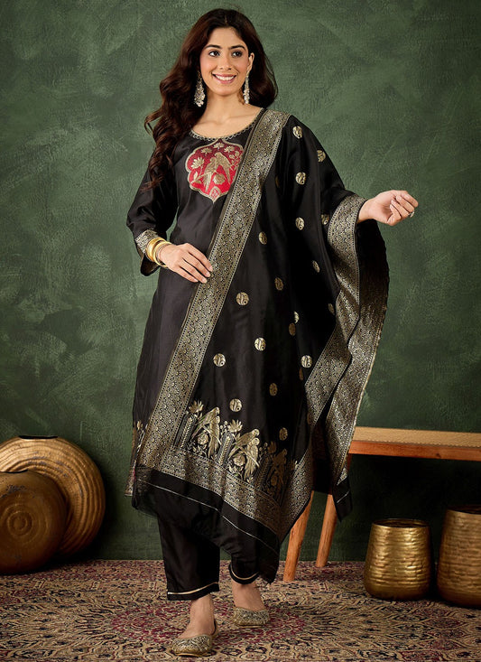 Pant Style Suit Jacquard Work Black T7790