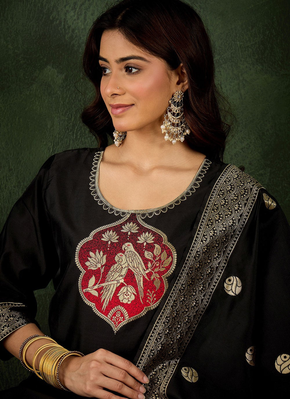 Pant Style Suit Jacquard Work Black T7790