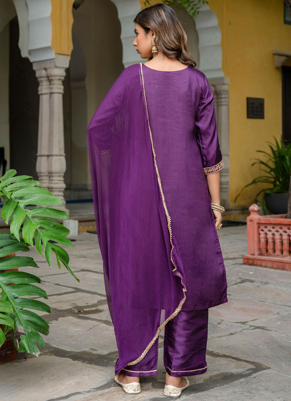Pant Style Suit Embroidered Purple T8788