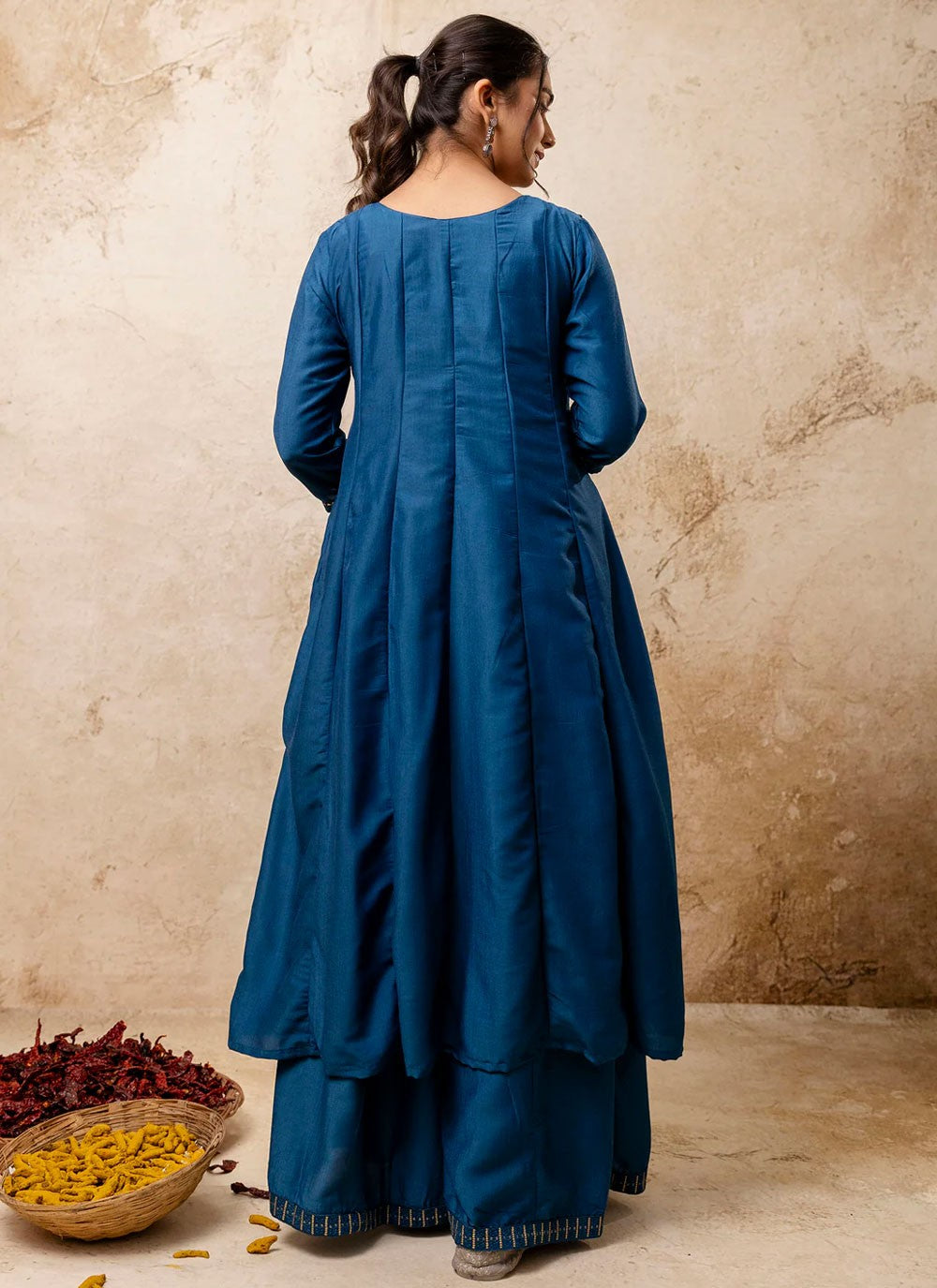 Embroidered Silk Blend Blue Salwar Suit T6118